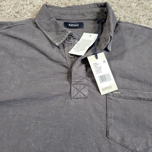 Buffalo David Bitton Polo Shirt Mens Medium Gray Long Sleeve Distressed Tags - Picture 3 of 7